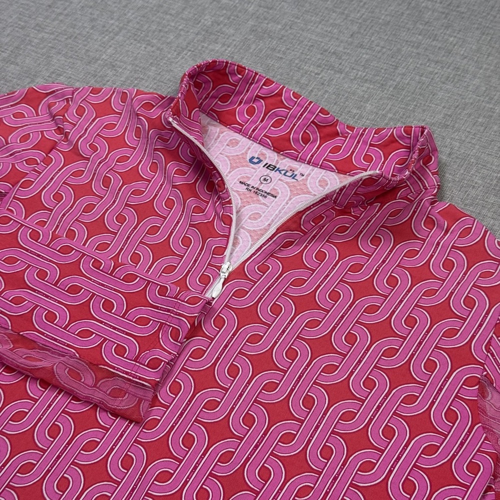 IBKUL 1/4 Zip Pullover Womens Medium Pink Geometric Long Sleeve Golf Activewear